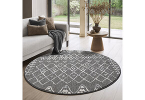 Rond Boho Vintage | Laagpolig Vloerkleed | Modern Tapijt | Woonkamer, Slaapkamer | Grijs