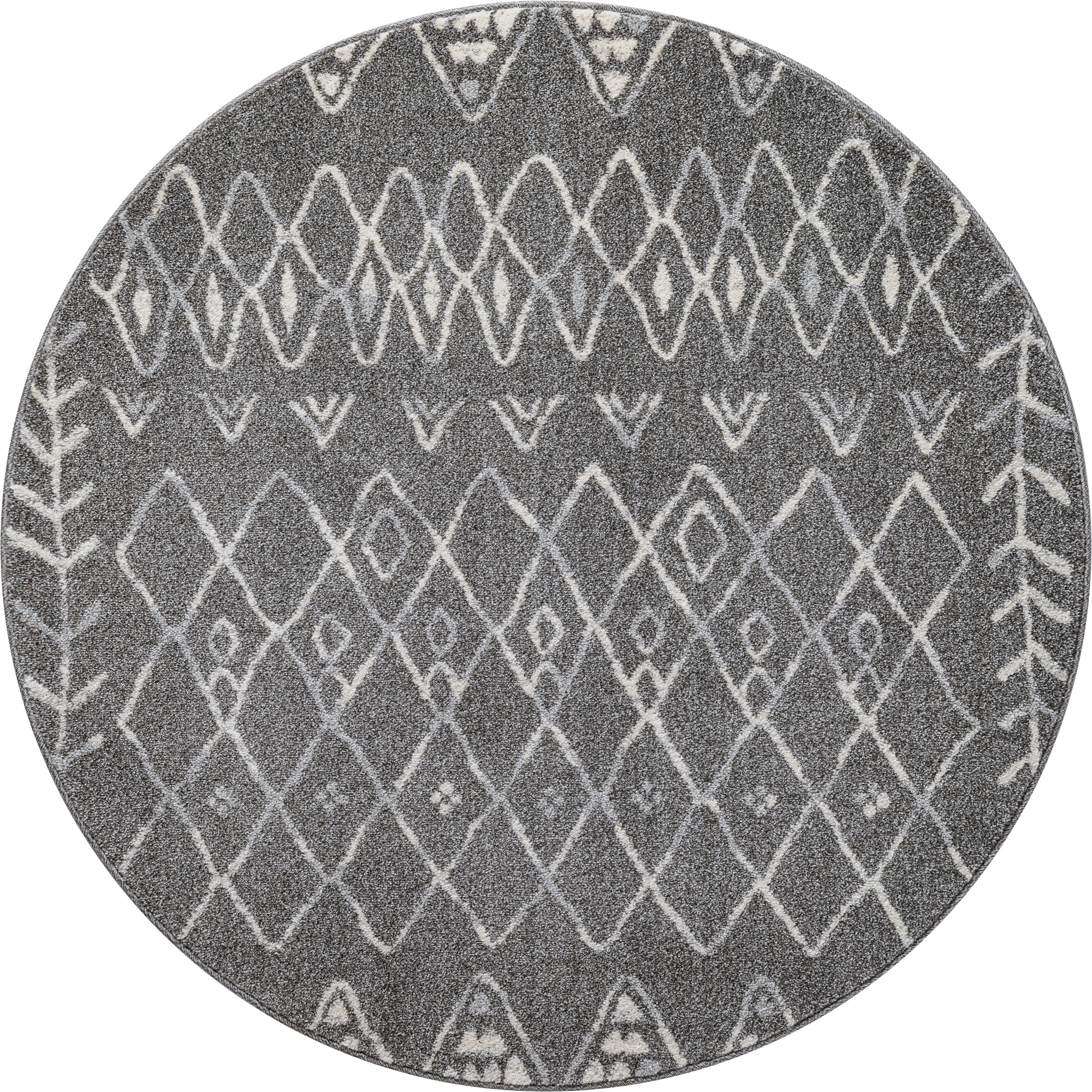 Boho Rond Vintage Laagpolig Vloerkleed Grijs