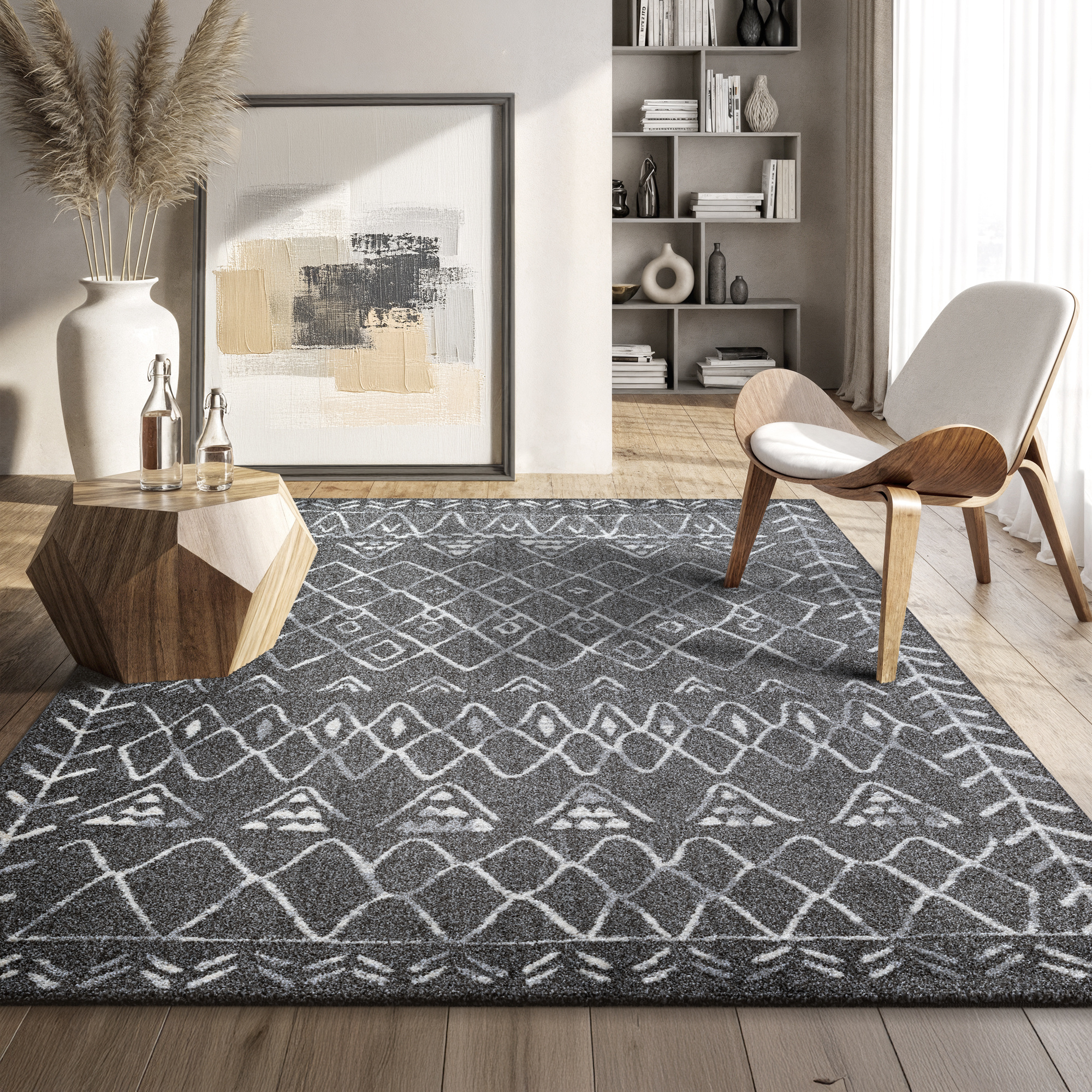 Boho Vintage Laagpolig Vloerkleed Grijs