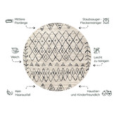 Rond Boho Vintage | Laagpolig Vloerkleed | Modern Tapijt | Woonkamer, Slaapkamer | Creme