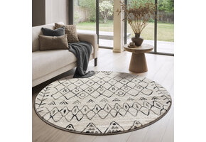 Rond Boho Vintage | Laagpolig Vloerkleed | Modern Tapijt | Woonkamer, Slaapkamer | Creme