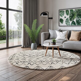 Rond Boho Vintage | Laagpolig Vloerkleed | Modern Tapijt | Woonkamer, Slaapkamer | Creme