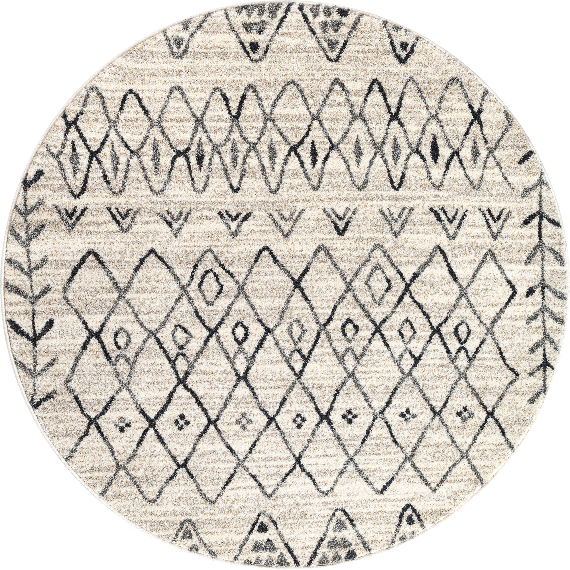 Boho Rond Vintage Laagpolig Vloerkleed Crème