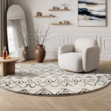 Boho Rond Vintage Laagpolig Vloerkleed Crème