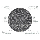 Rond Boho Vintage | Laagpolig Vloerkleed | Modern Tapijt | Woonkamer, Slaapkamer | Zwart Grijs