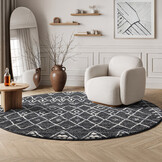 Boho Rond Vintage Laagpolig Vloerkleed Zwart/Grijs