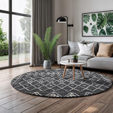 Rond Boho Vintage | Laagpolig Vloerkleed | Modern Tapijt | Woonkamer, Slaapkamer | Zwart Grijs