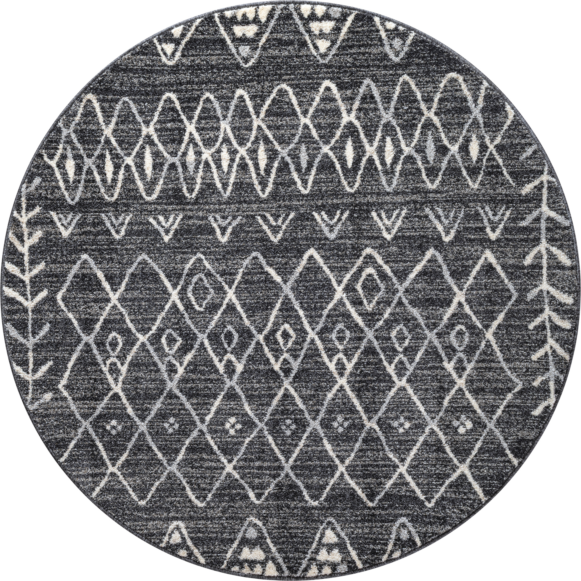 Boho Rond Vintage Laagpolig Vloerkleed Zwart/Grijs