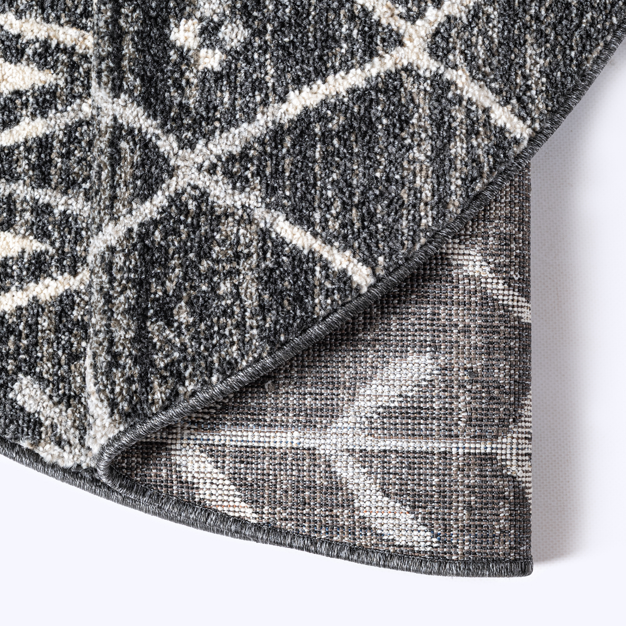 Boho Rond Vintage Laagpolig Vloerkleed Zwart/Grijs