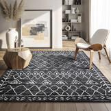 Boho Vintage | Laagpolig Vloerkleed | Modern Tapijt | Woonkamer, Slaapkamer | Zwart Grijs