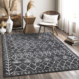 Boho Vintage Laagpolig Vloerkleed Zwart/Grijs