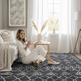 Boho Vintage | Laagpolig Vloerkleed | Modern Tapijt | Woonkamer, Slaapkamer | Zwart Grijs