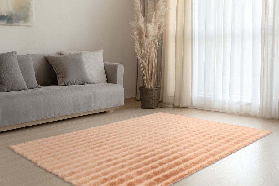 Harmony Soft - Fluffy Vloerkleed - 3D Effect, Hoogpolig, 100% Polyester, Super Soft Touch - Perzik Oranje