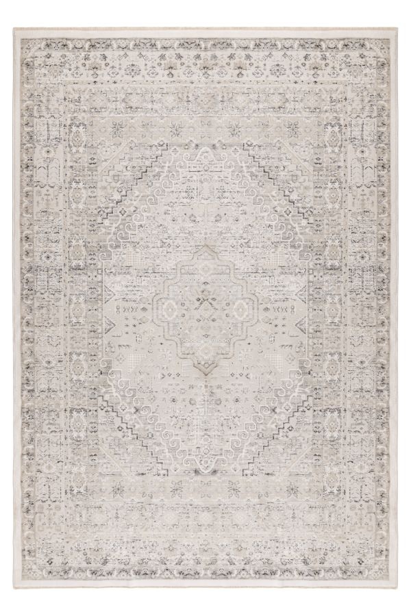 Vintage Vista – Luxe Vloerkleed - Klassiek - Creme Zilver - Laagpolig