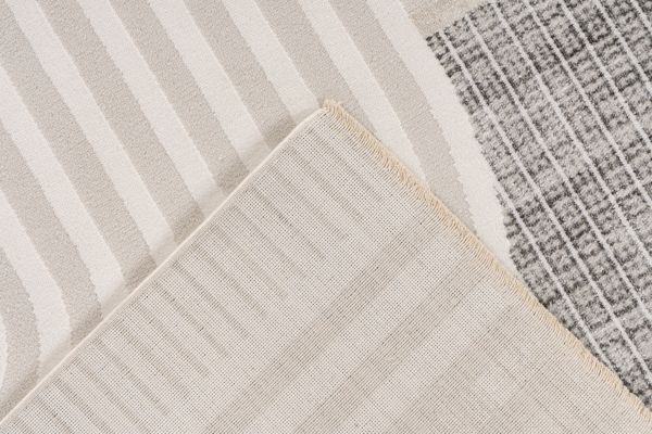 Vintage Japandi Vista – Luxe Vloerkleed - Creme Zilver - Laagpolig