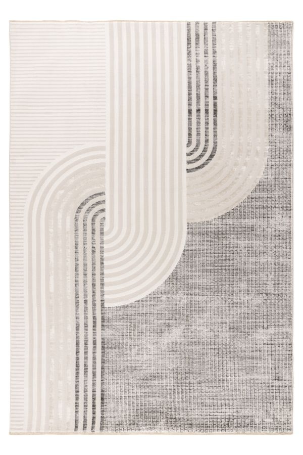 Vintage Japandi Vista – Luxe Vloerkleed - Creme Zilver - Laagpolig