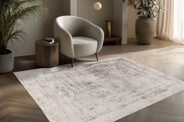 Vintage Marmer Vista – Luxe Vloerkleed - Creme Zilver - Laagpolig