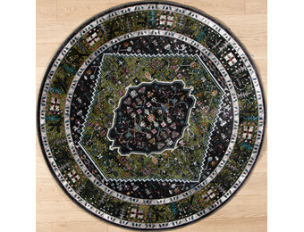 Picasso Paloma Rond Vintage Vloerkleed - Multi / Groen - Laagpolig