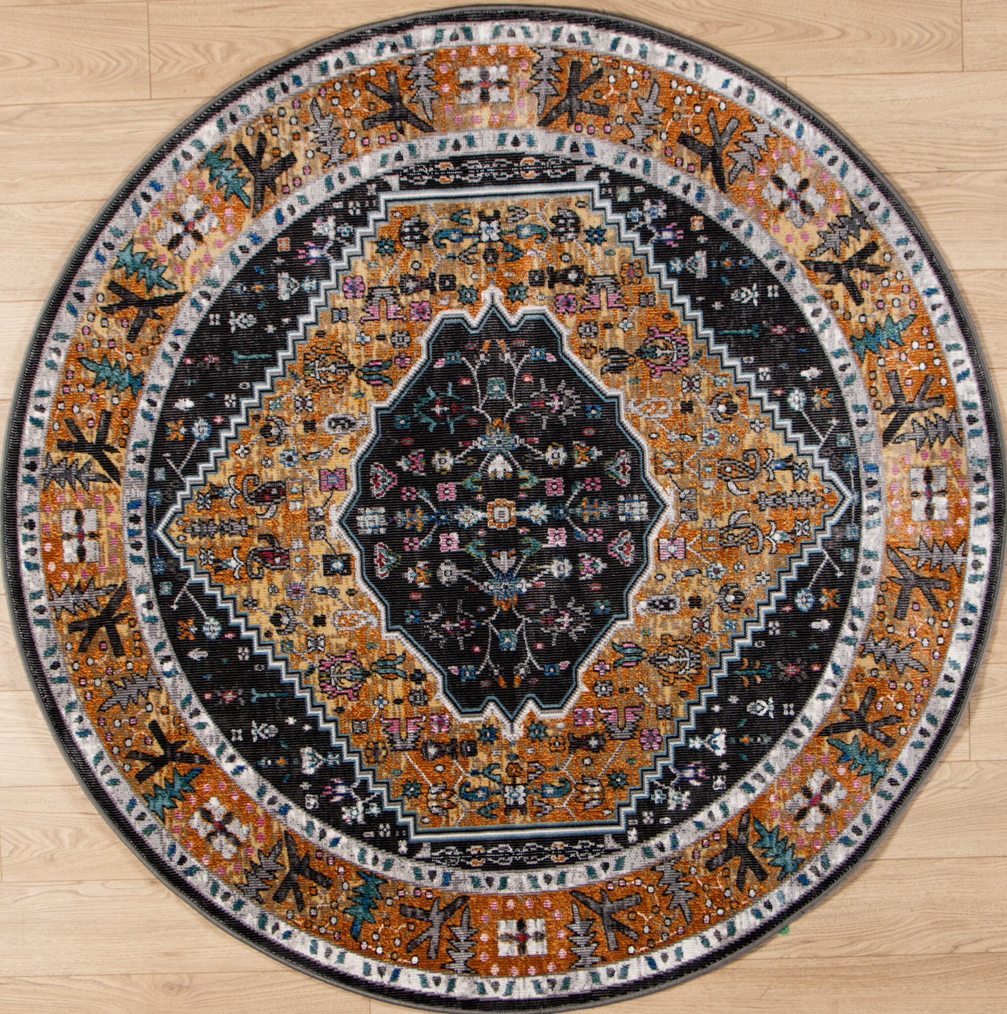 Picasso Paloma Rond Vintage Vloerkleed - Multi / Geel - Laagpolig