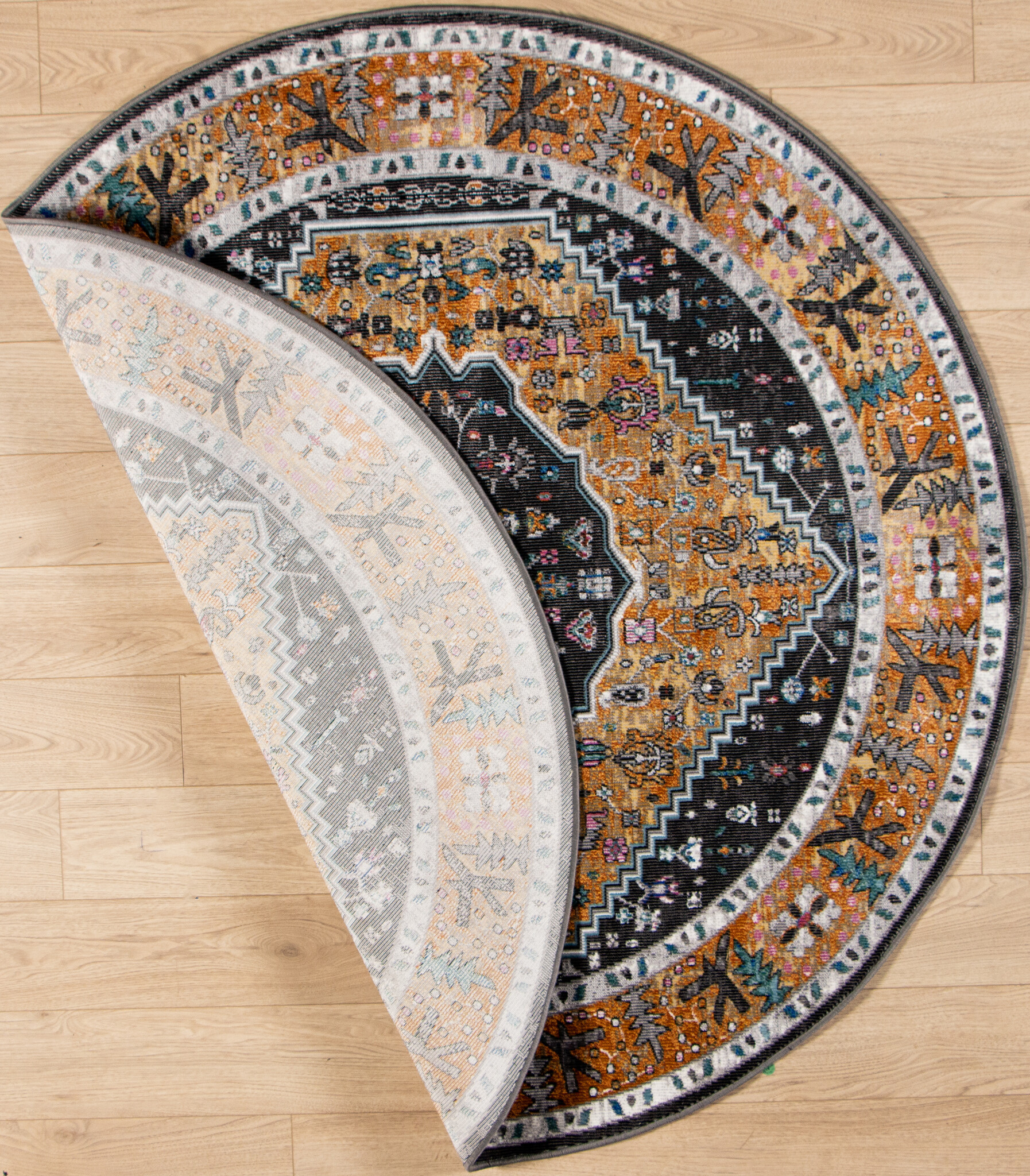 Picasso Paloma Rond Vintage Vloerkleed - Multi / Geel - Laagpolig