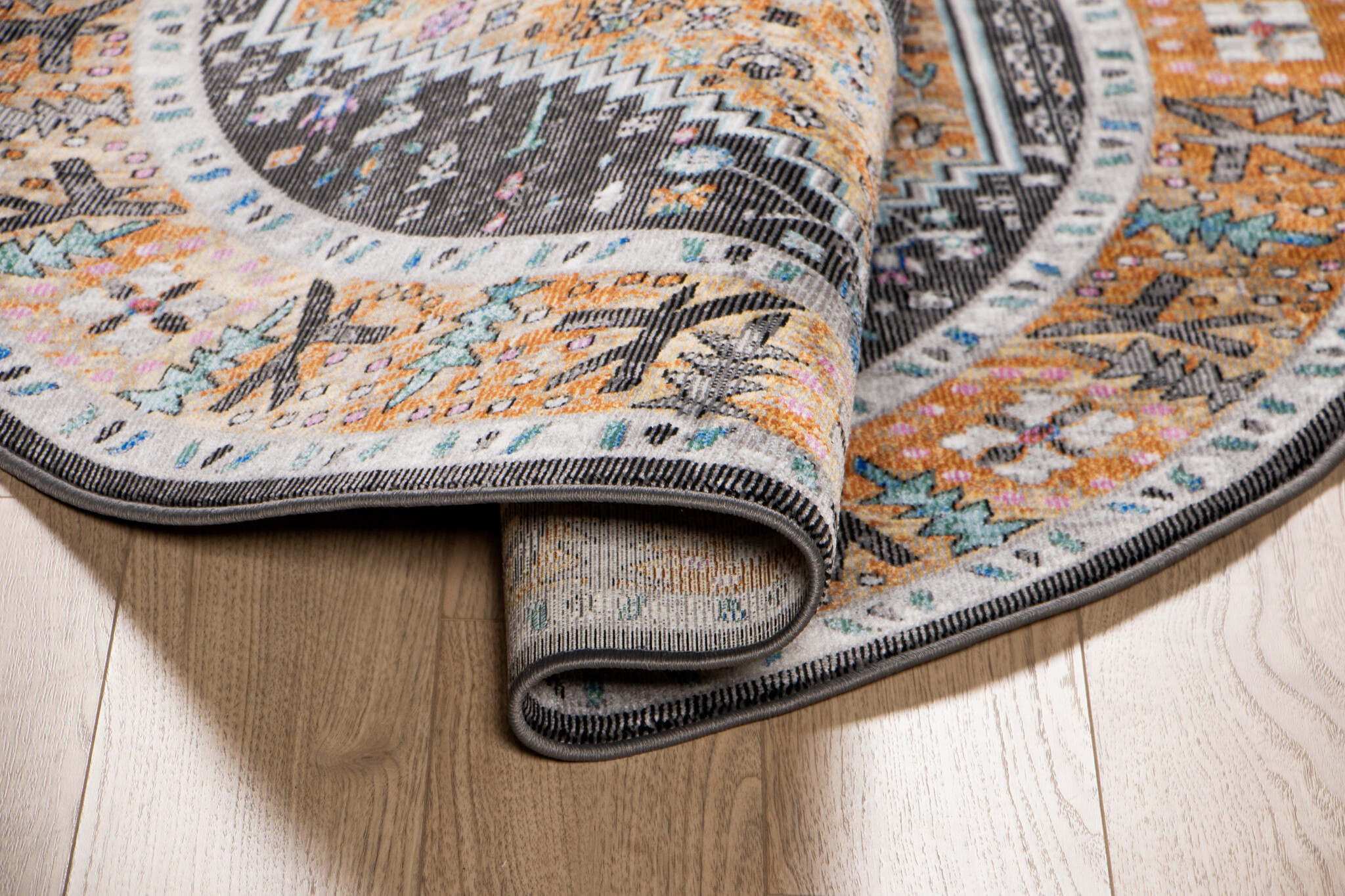 Picasso Paloma Rond Vintage Vloerkleed - Multi / Geel - Laagpolig