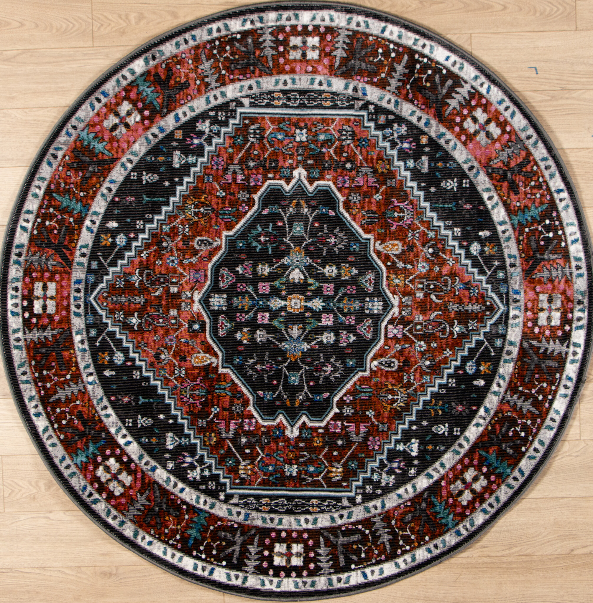 Picasso Paloma Rond Vintage Vloerkleed - Terra / Oranje - Laagpolig