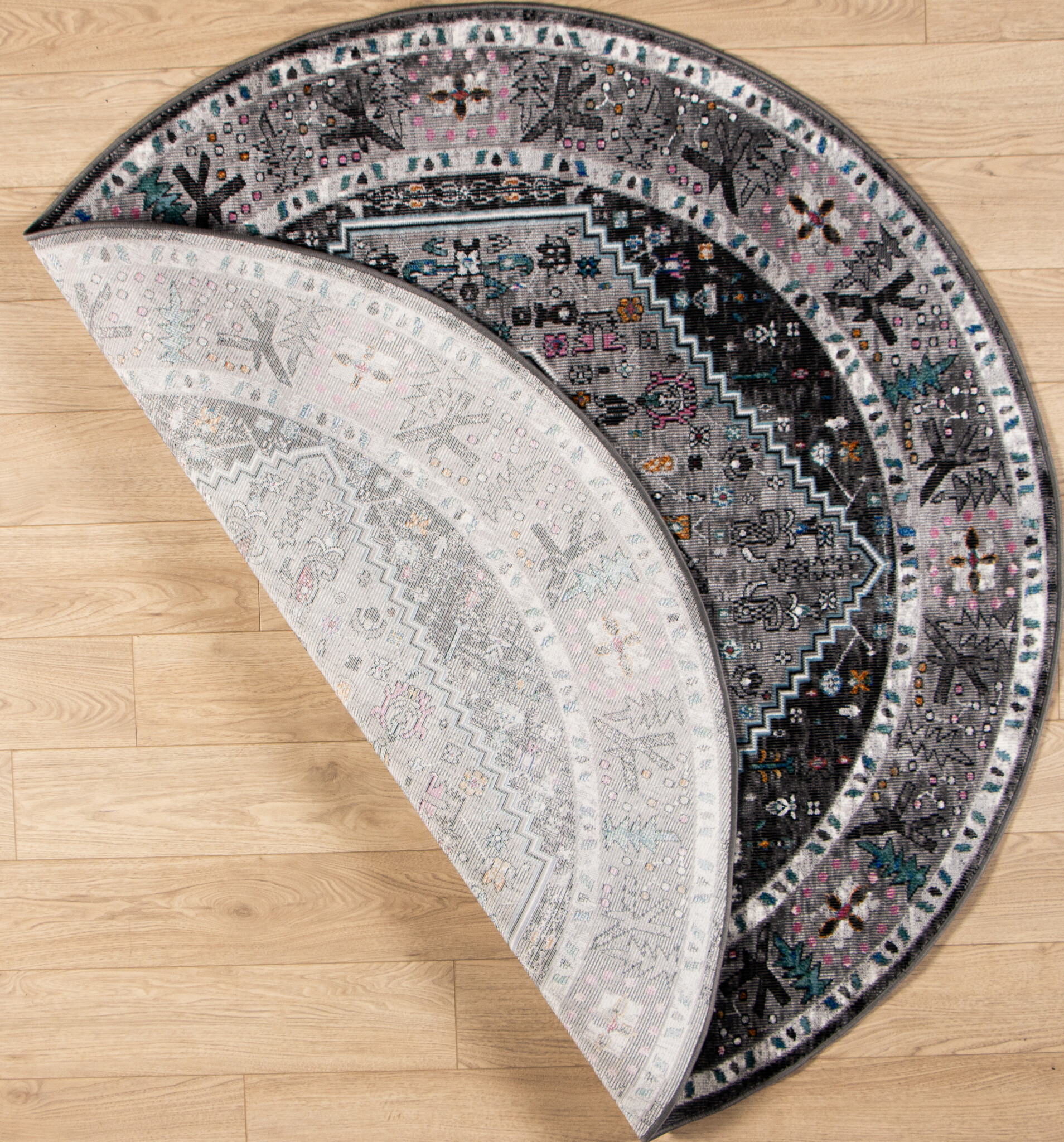 Picasso Paloma Rond Vintage Vloerkleed - Grijs - Laagpolig