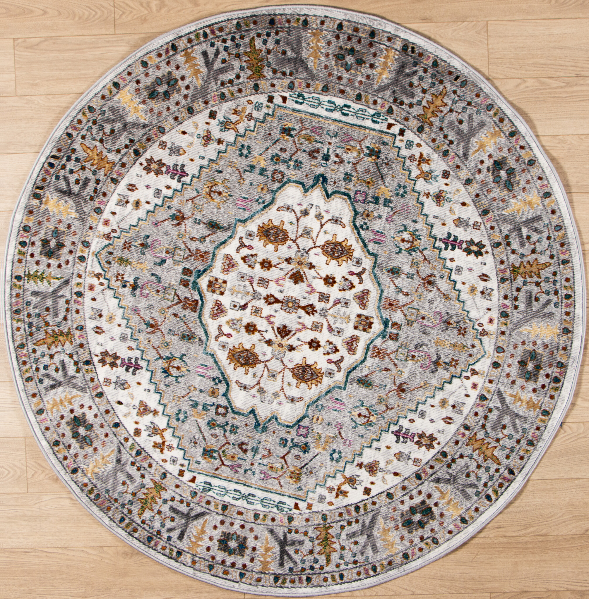 Picasso Bellagio Rond Vintage Vloerkleed - Multi / Creme - Laagpolig