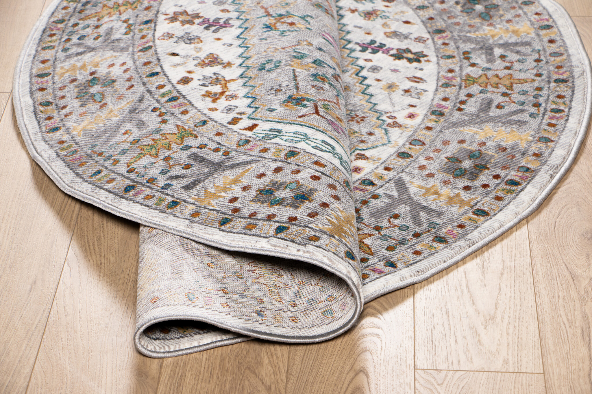 Picasso Bellagio Rond Vintage Vloerkleed - Multi / Creme - Laagpolig