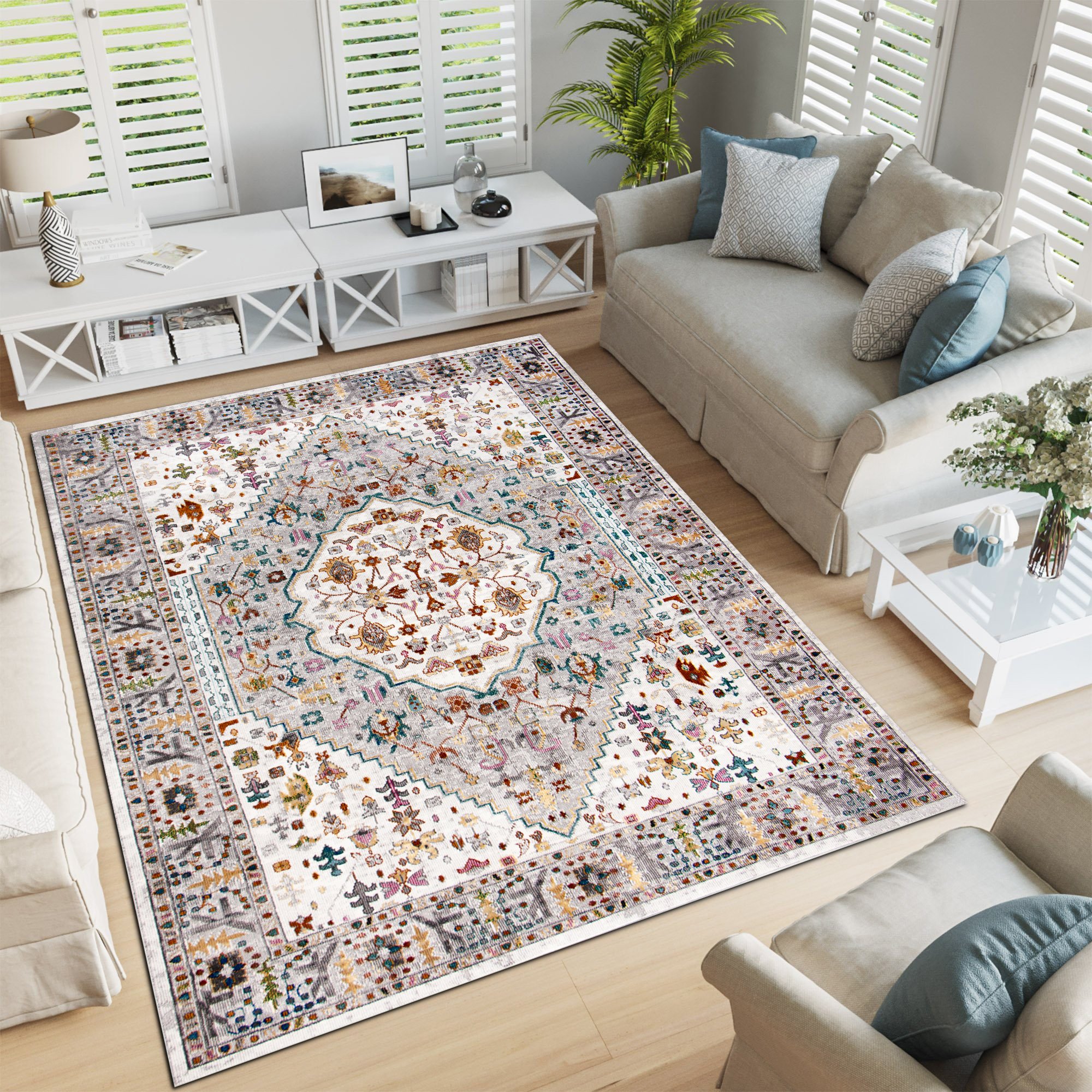 Picasso Bellagio Vintage Vloerkleed - Multi / Creme - Laagpolig