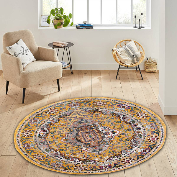 Picasso Sedona Rond Vintage Vloerkleed - Multi / Geel - Laagpolig