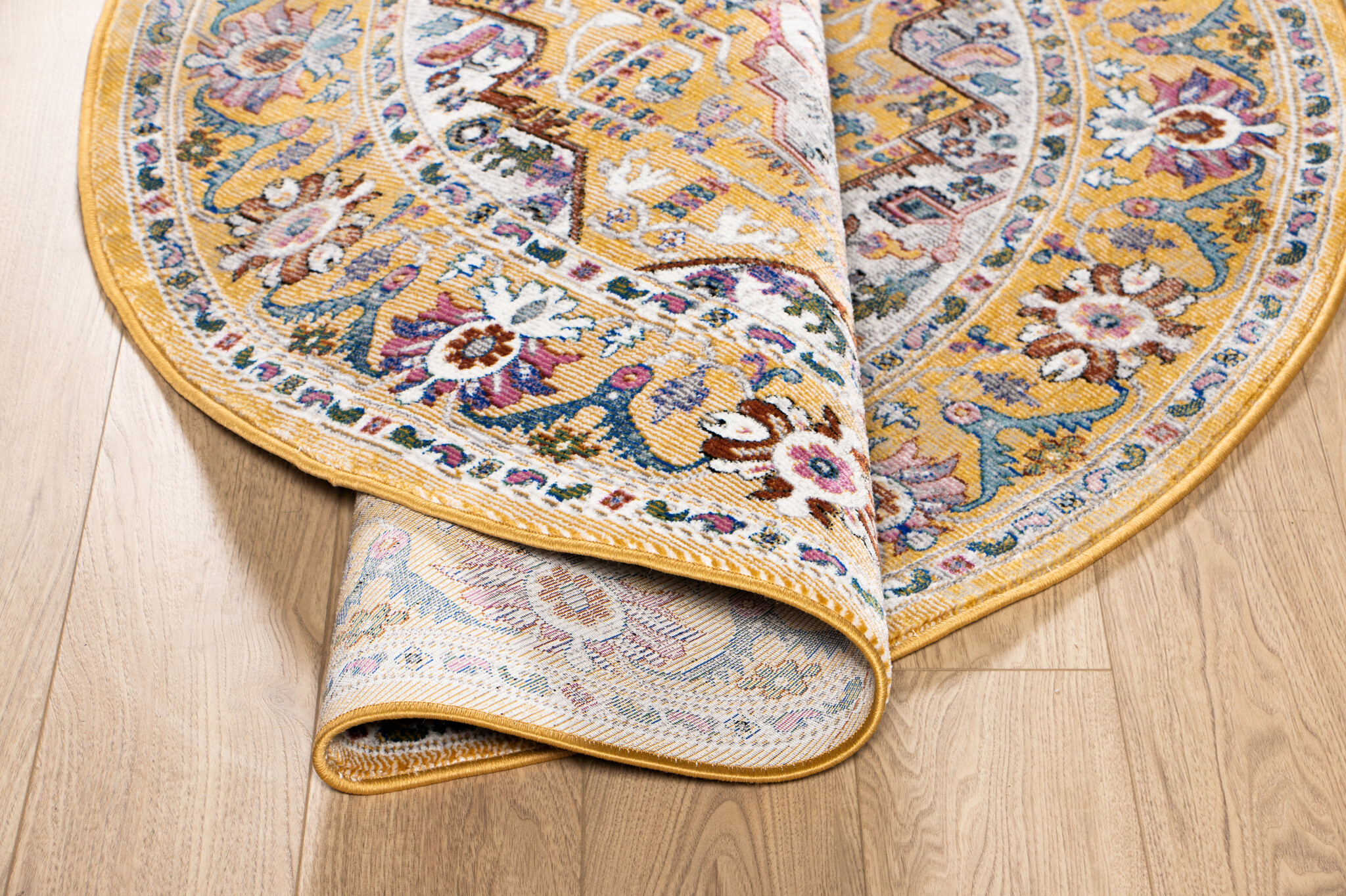 Picasso Sedona Rond Vintage Vloerkleed - Multi / Geel - Laagpolig