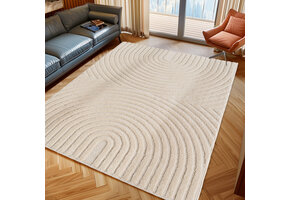 Japandi ART - Scandinavisch Vloerkleed - Laagpolig Effen - Creme Wit