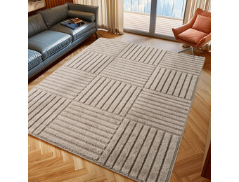 Japandi Art Kubic - Scandinavisch Vloerkleed - Laagpolig Effen - Beige