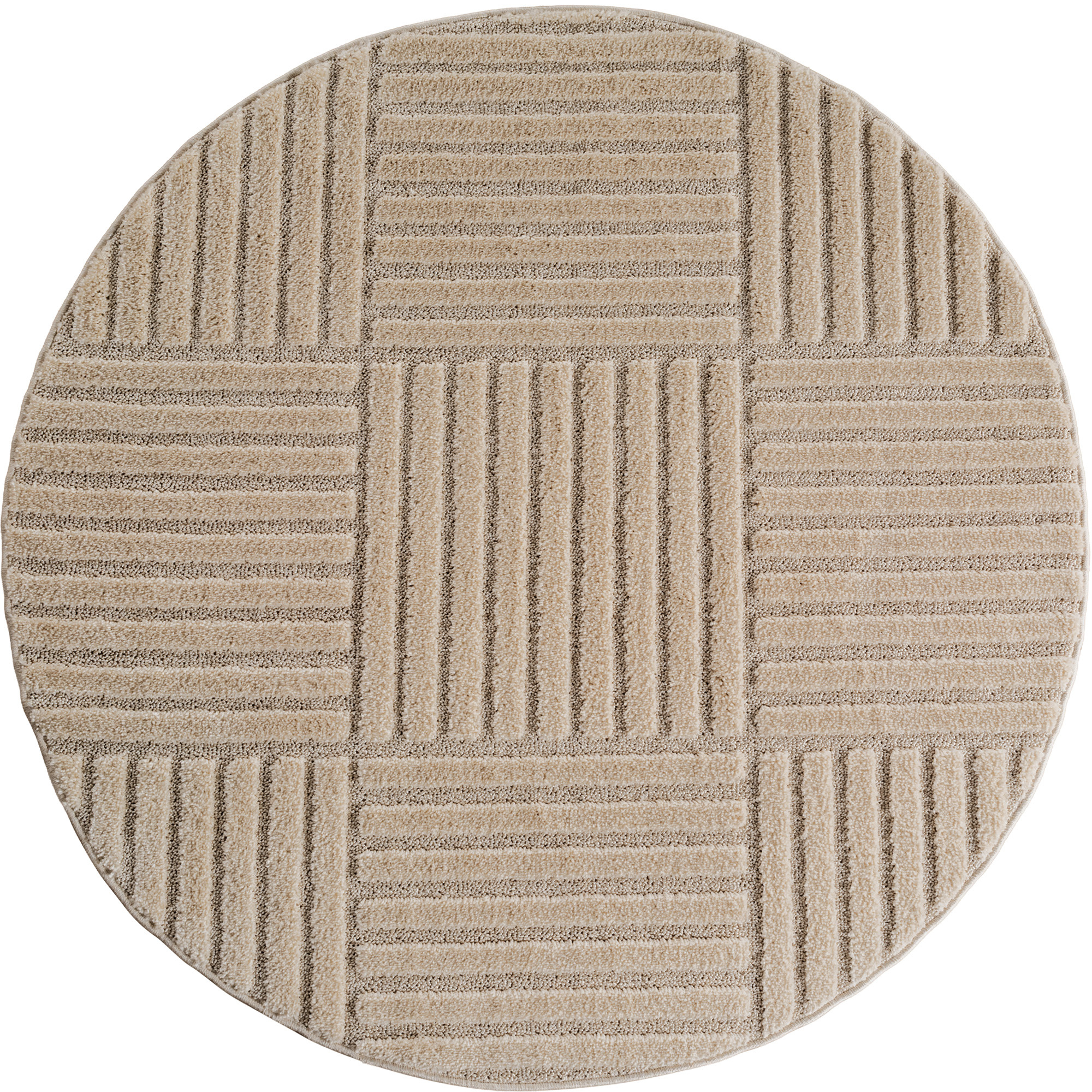 Japandi Art Kubic - Rond Scandinavisch Vloerkleed - Laagpolig Effen - Beige