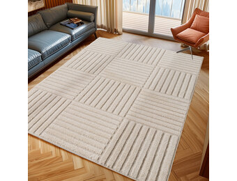 Japandi Art Kubic - Scandinavisch Vloerkleed - Laagpolig Effen - Creme Wit