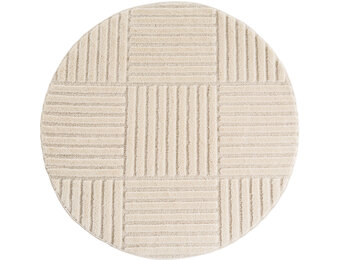 Japandi Art Kubic - Rond Scandinavisch Vloerkleed - Laagpolig Effen - Creme Wit