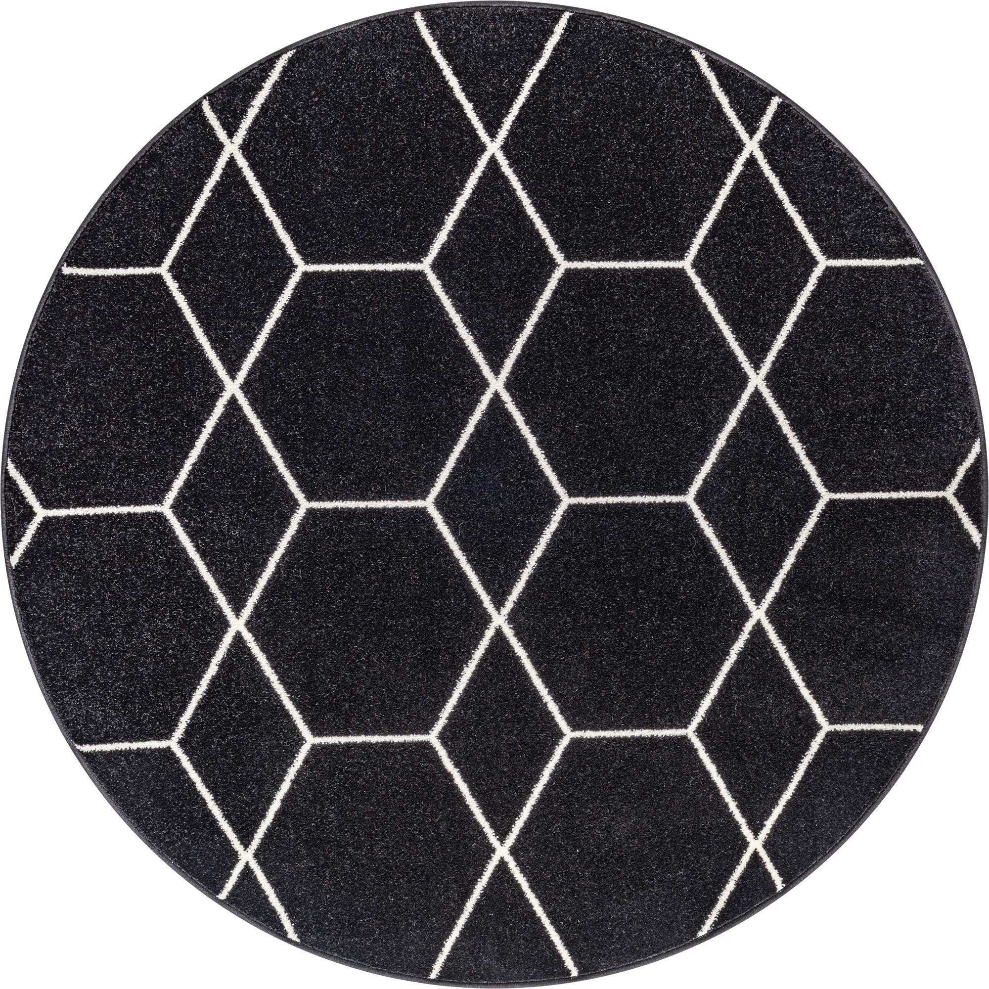 Trellis Uni Rond Effen Laagpolig Vloerkleed Modern Zwart