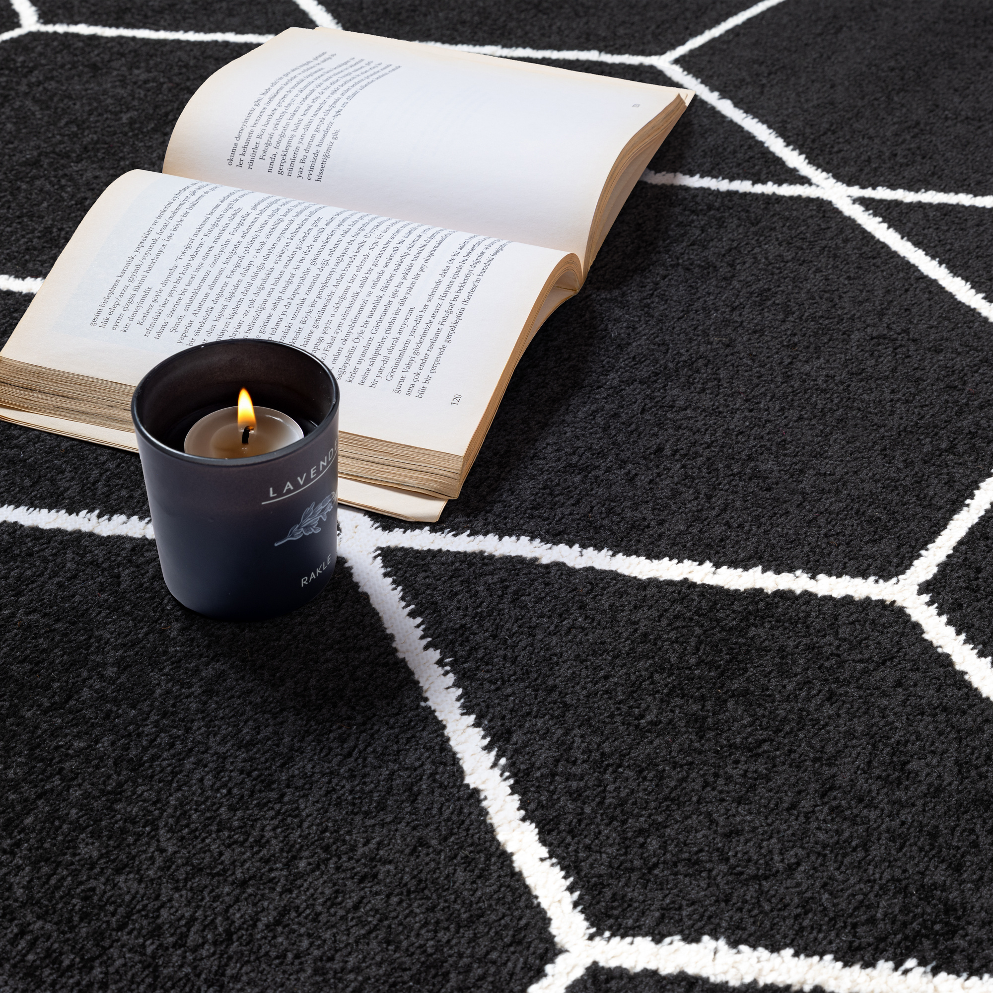 Trellis Uni Rond Effen Laagpolig Vloerkleed Modern Zwart