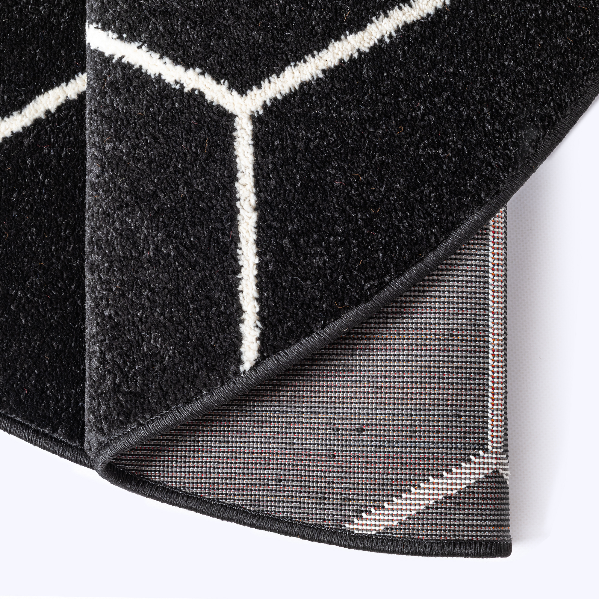 Trellis Uni Rond Effen Laagpolig Vloerkleed Modern Zwart