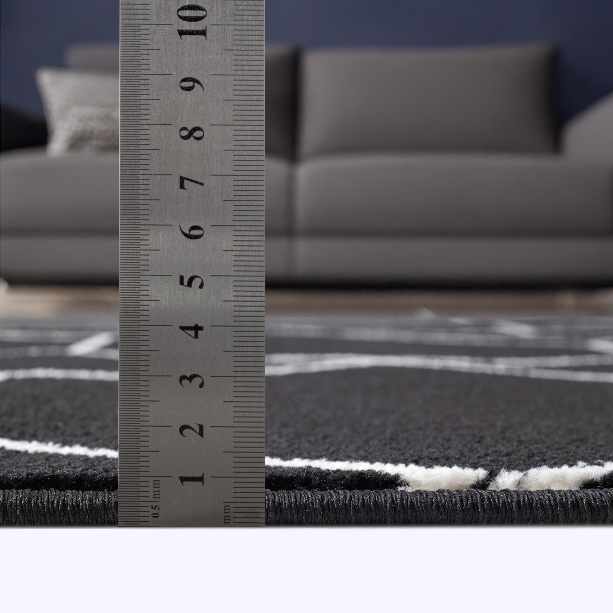 Trellis Uni Rond Effen Laagpolig Vloerkleed Modern Zwart