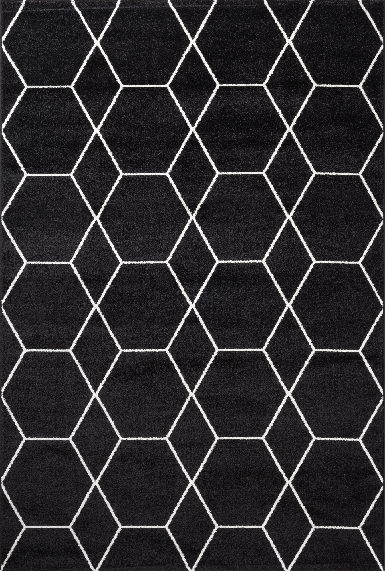 Trellis Uni Effen Laagpolig Vloerkleed Modern Zwart