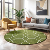 Trellis Uni Rond Effen Laagpolig Vloerkleed Modern Groen