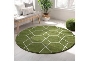 Trellis Uni Rond Effen Laagpolig Vloerkleed Modern Groen