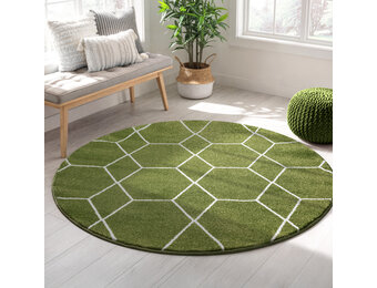 Trellis Uni Rond Effen Laagpolig Vloerkleed Modern Groen