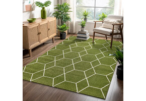 Trellis Uni Effen Laagpolig Vloerkleed Modern Groen