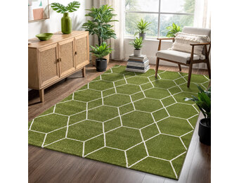 Trellis Uni Effen Laagpolig Vloerkleed Modern Groen