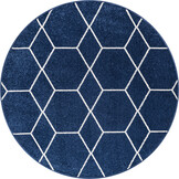 Trellis Uni Rond Laagpolig Vloerkleed Donkerblauw