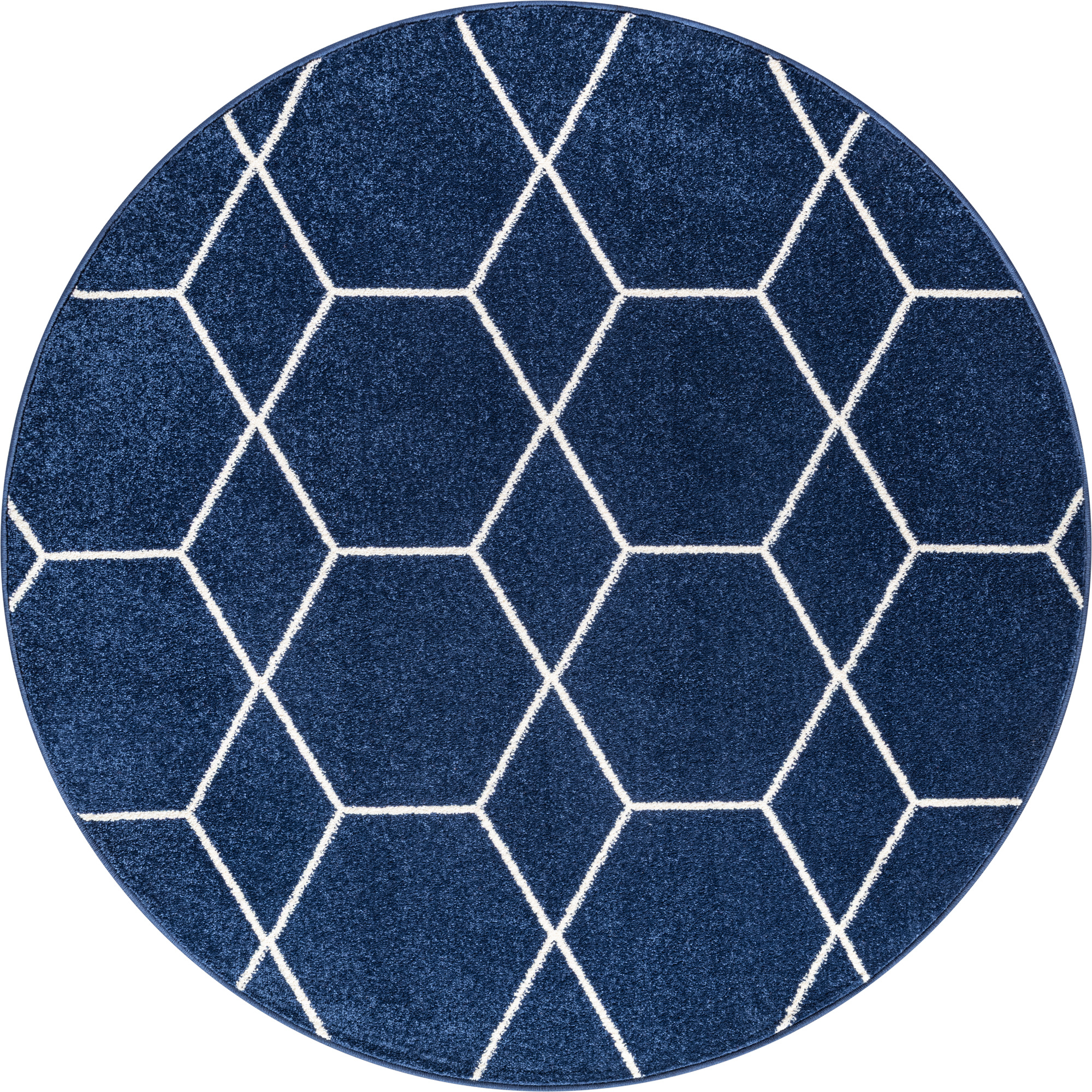 Trellis Uni Rond Laagpolig Vloerkleed Donkerblauw