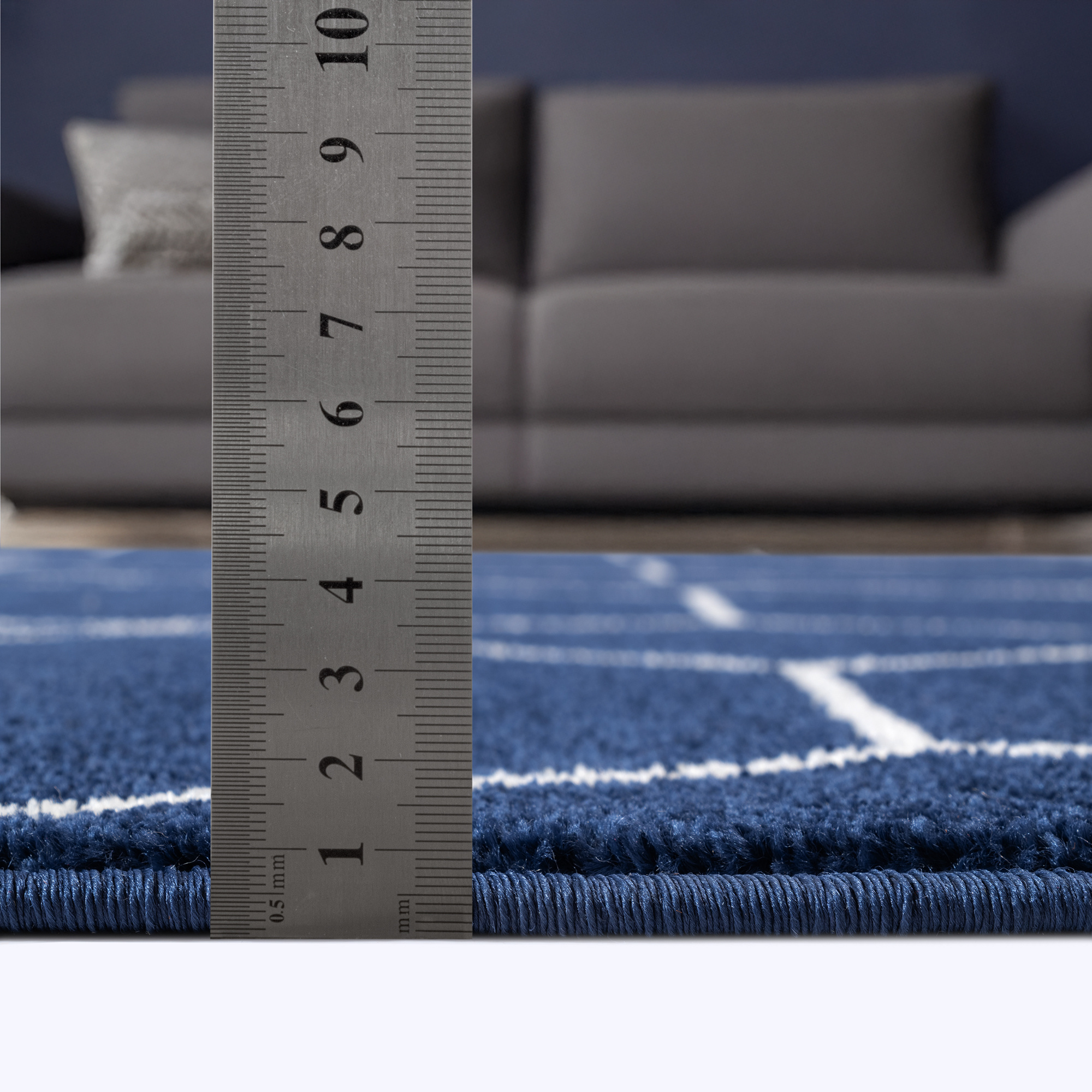 Trellis Uni Rond Laagpolig Vloerkleed Donkerblauw
